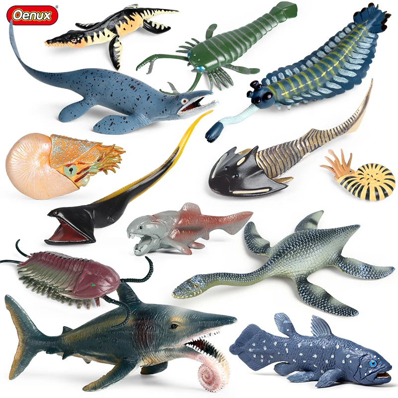 Oenux Prehistoric Sea Life Anomalocaris Opabinia Crab Shark Mosasaurus Megalodon Animals Model Action Figures Collection Kid Toy