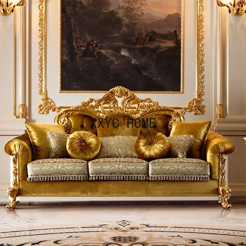

European living room fabric sofa coffee table TV cabinet combination of French luxury solid wood sofa furniture customization