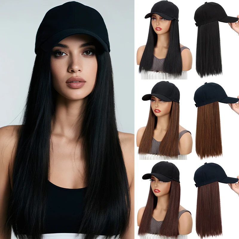 Модный черный парик, бейсболка, цельный, регулируемый парик из синтетических прямых волос, удобная посадка для повседневной носки