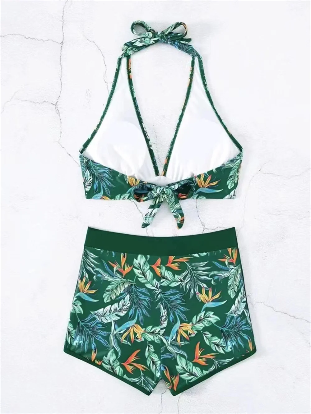Beach Print Bikini HighWaist Shorts Set Backless Halter Bandage Push Up Swimsuit Swimwear Women Bath Suits Maillot De Bain Femme