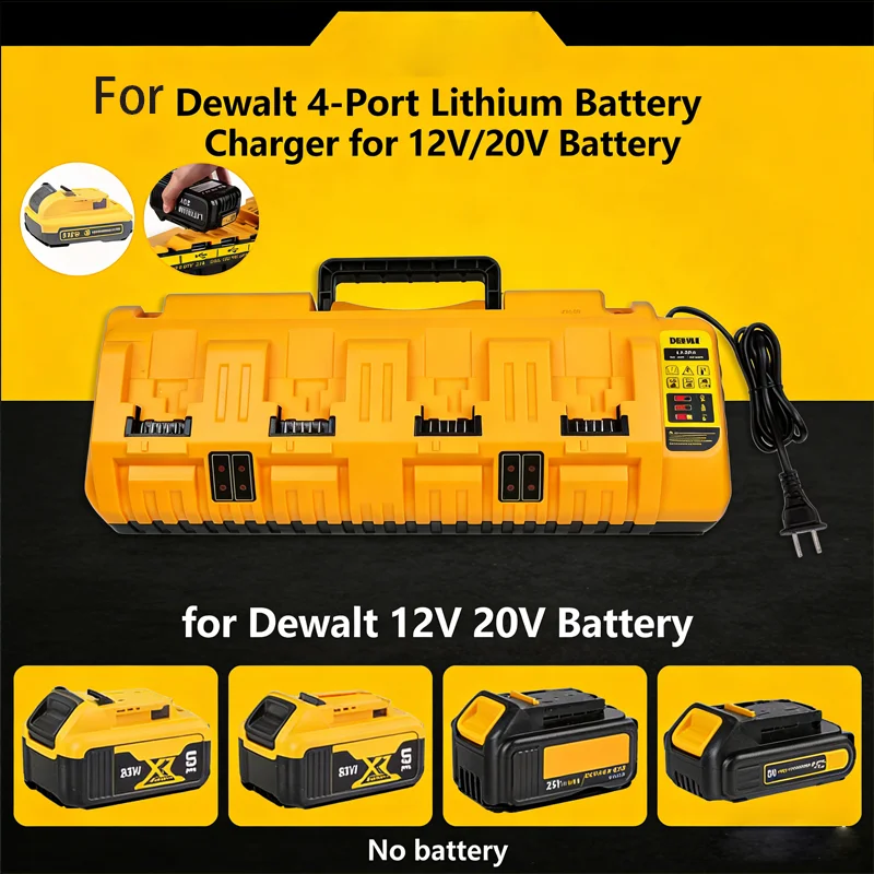 DCB104 Li-ion Battery Charger 4-Port 2A Current For Dewalt,Charging for 12V And 20V Max Battery, Simultaneously DCB127 DCB105