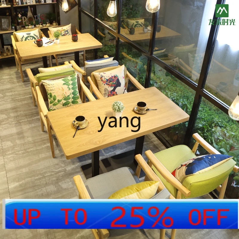 

LMM solid wood, beverage shop, full coffee table and chair combination dining table and chair