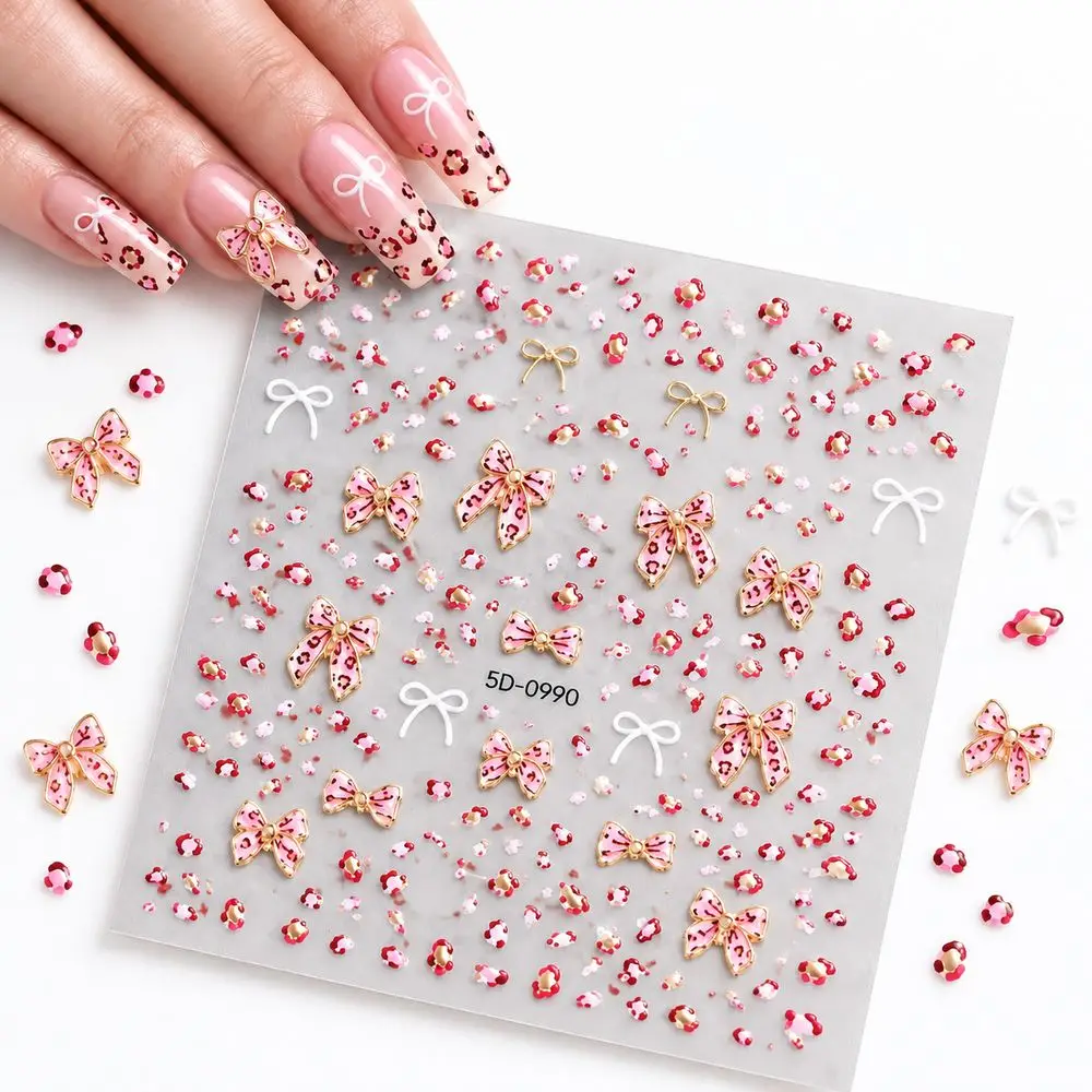1Pc Non-Fading Nail Stickers Bold Statement Full Leopard Print Bow for Night Club Party DIY Nail Embellishment Set
