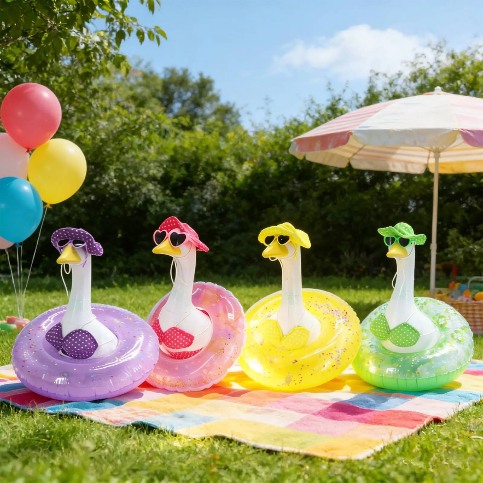 Pink Bikini Goose Outfit Cute Summer Goose Statue Clothes Garden Decor Fun Gift Bright Colors for Entranceway, Patio