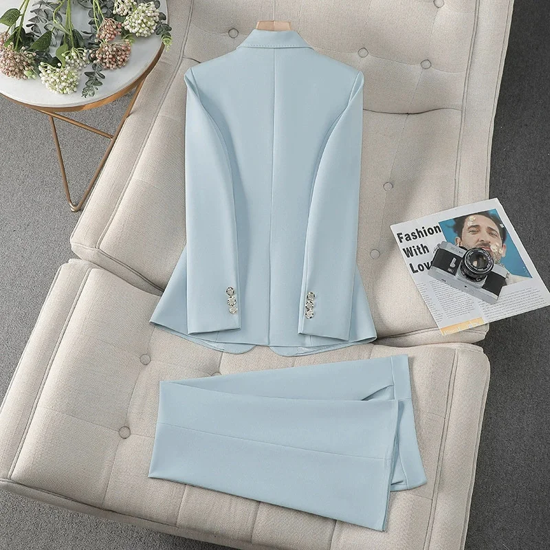 ใหม่แฟชั่นกางเกงชุดสําหรับสตรีธุรกิจทํางานอย่างเป็นทางการชุด Office Lady Blazer ชุด 2 ชิ้นชุดเสื้อผ้าหญิง