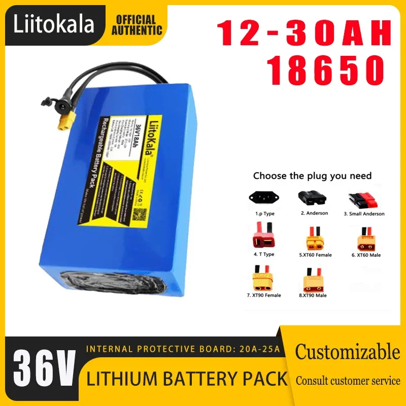 LiitoKala 18650 battery pack 36V10Ah 20Ah 30Ah 15Ah 24Ah high power 600W, suitable for electric bicycle lithium battery