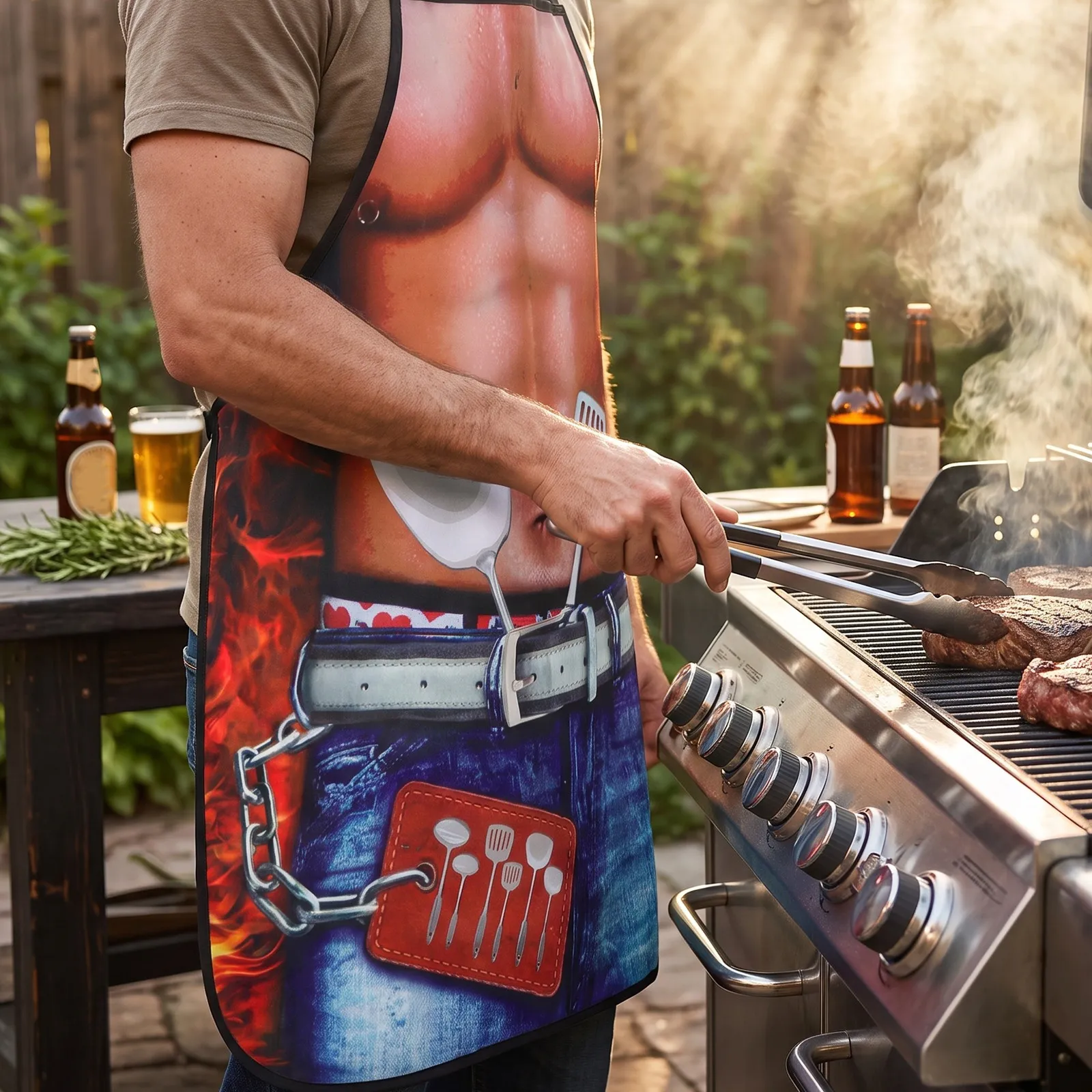 2Pcs Funny Cartoon Cooking Grilling Aprons for Men Humorous Adult Costume Apron Halloween Birthday Cosplay Party BBQ Kitchen