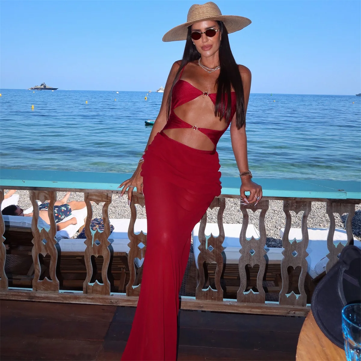 Red 2Pcs Sexy One Piece Swimsuit Women 2026 New Swimwear Hollow Swim Suit Female Micro Bikini Set Biquini Bathingsuit Beachwear