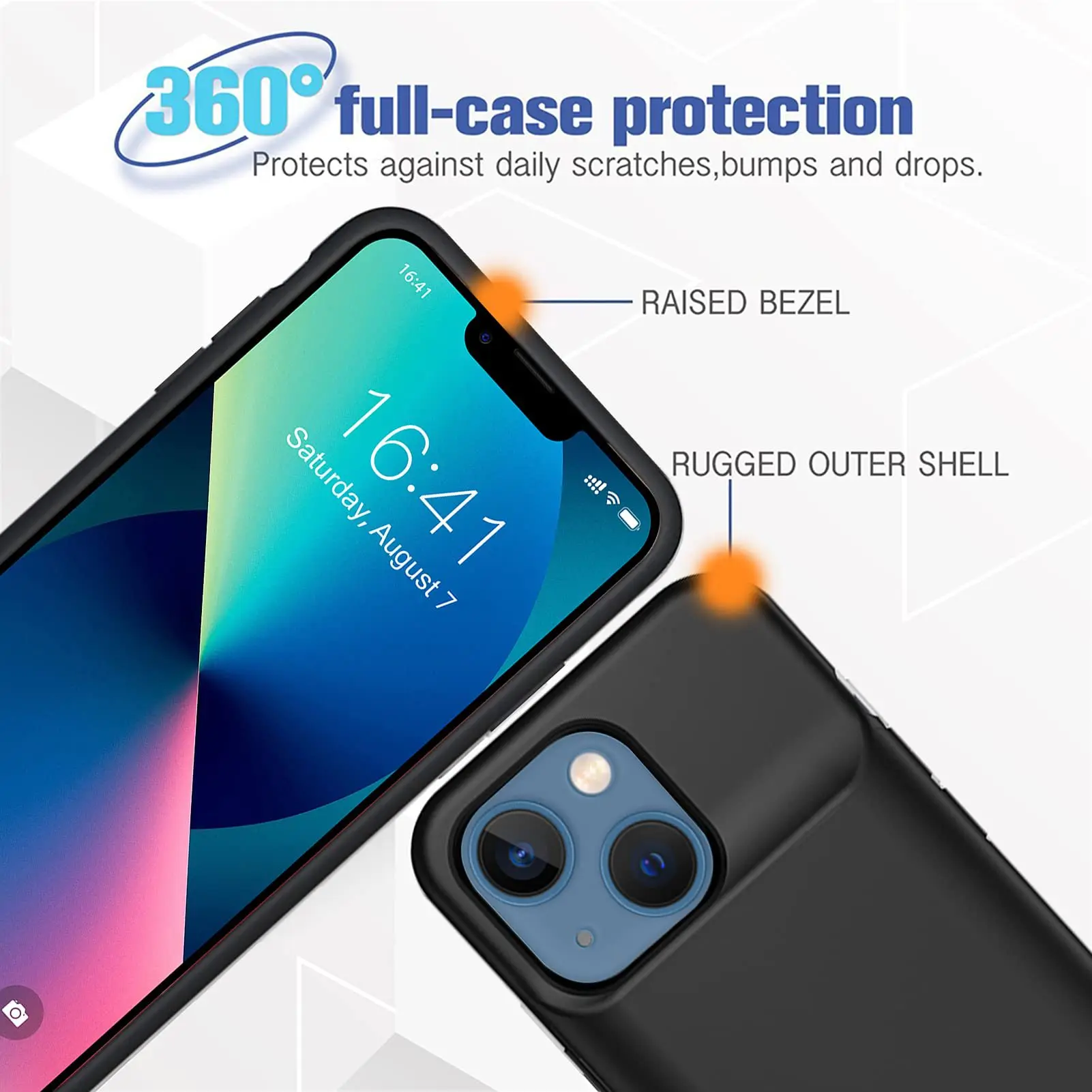 6800mAh Back Clip Power Bank for IPhone 12 13 13 Pro Max Snug Fit Battery Case Wireless Charger Portable Charging Pack