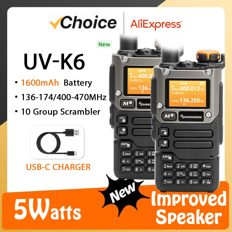 2PCS Quansheng UV-K6 5W Walkie Talkie UV-K58 UV-K5(8) 2Way Radio USB-C Direct Charge Multi Band AM FM UHF VHF DTMF UV-K5 Upgrade