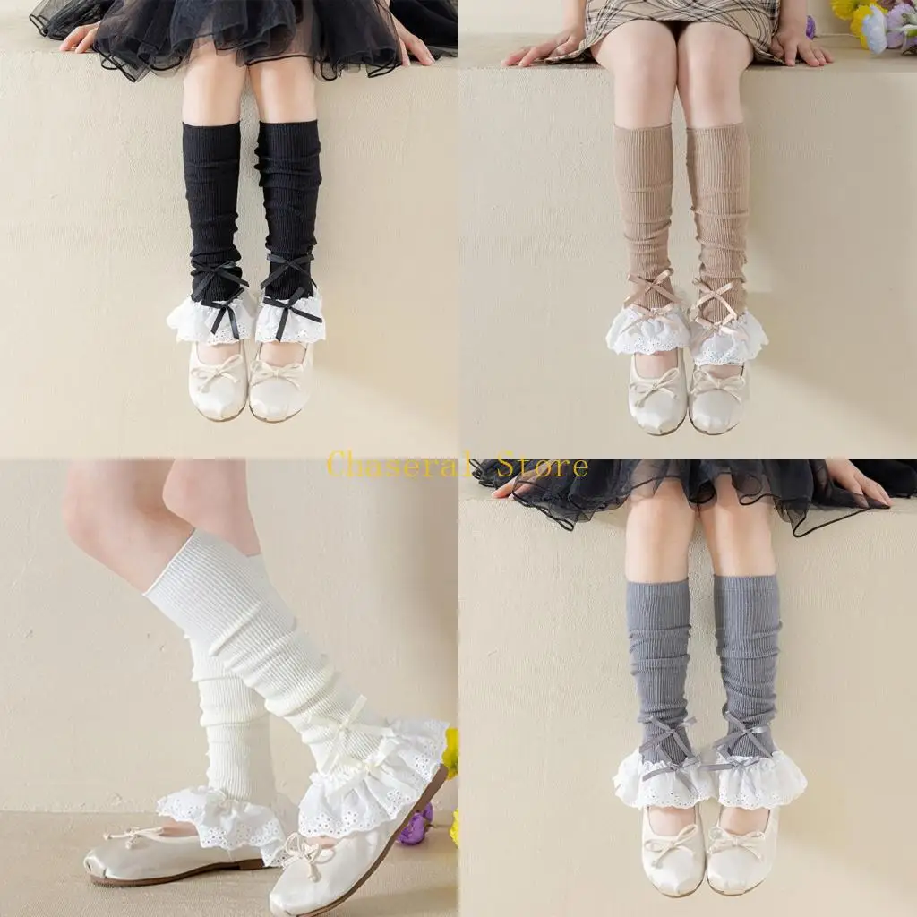 

E7CE Breathable Combed Cotton Sweet Leg Warmer for Kids Baby Girls Elastic Stackable Socks for Outdoor Play Dance Class