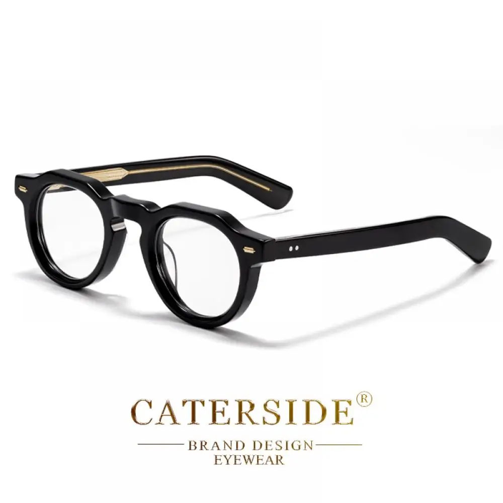 CATERSIDE Neue Retro Herren-Brille mit Flachspiegel, Premium-Acetat, runder dicker Rahmen, Damen-Business-Freizeit-Modebrille – Detail 16
