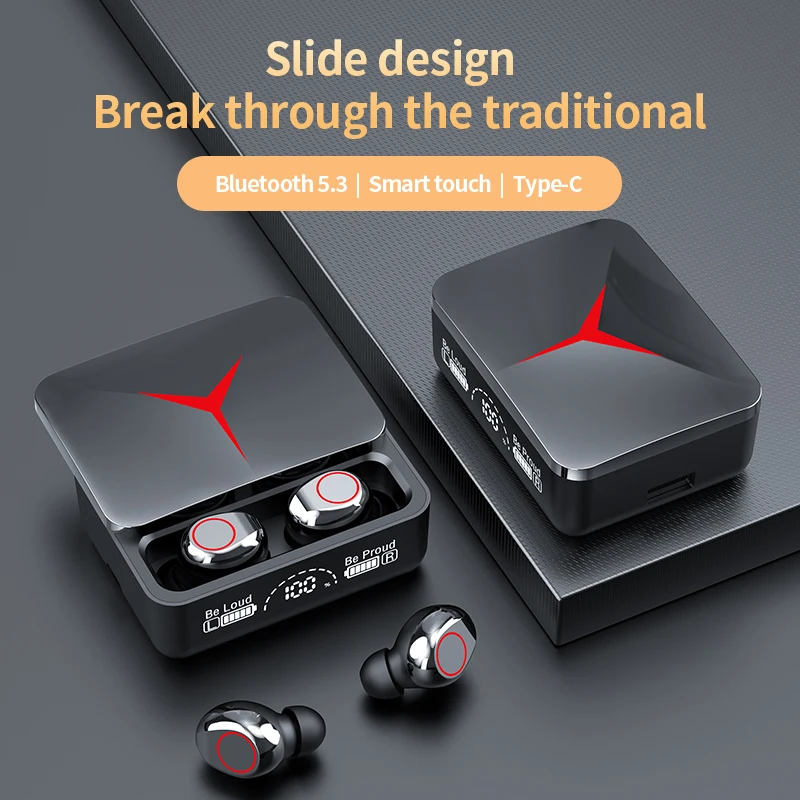 M90 TWS Earphone Bluetooth Wireless Headphone Hifi Stereo Earbuds Ps4 Headset Slide charging case Hearing Aids With Mic Handfree