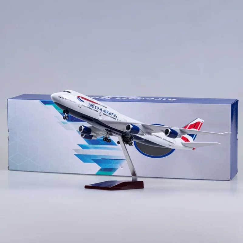 Imagem -06 - Brinquedos de Avião Britânico com Luz e Roda Resina Fundida Avião Liga Decoração de Casa 47cm Escala 150 B747 Nova Aeronave