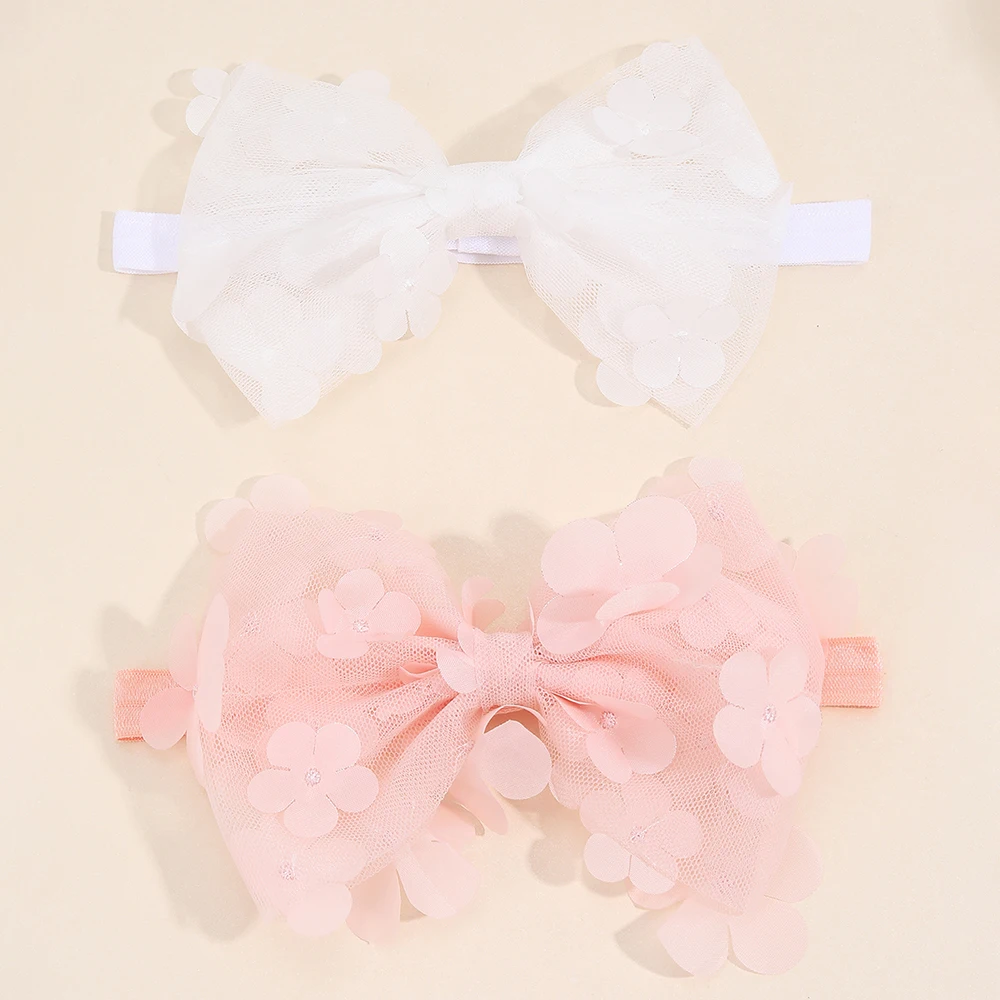 2Pcs Bow Headband Cute Handmade Gauze Flower Hair Bands for Baby Toddler Elastic Headband Hair Accessories Headwear