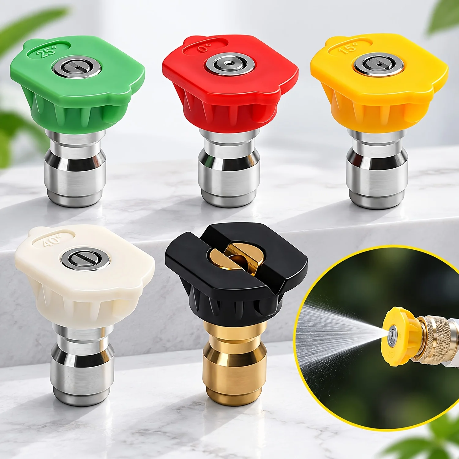 5PCS 1/4inch Quick Connect Garden High Pressure Washer Spray Nozzle 0 15 25 40 Degree Watering Soap Nozzle Tip Garden Cleaning