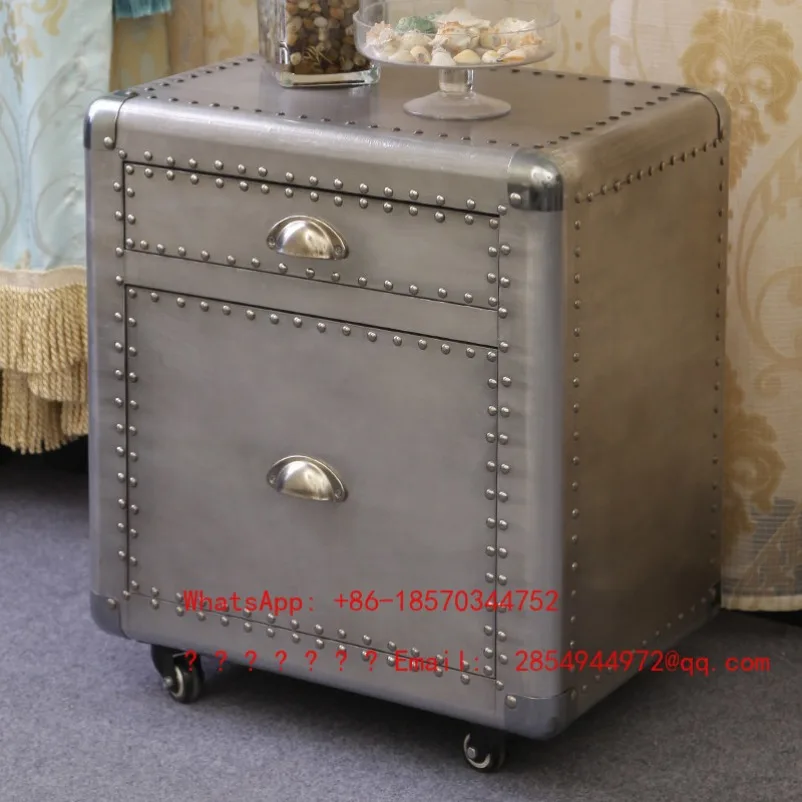 Boutique European Aristocratic Retro Old Space Aluminum File Cabinet Model Room Furniture Creative Bedside Table