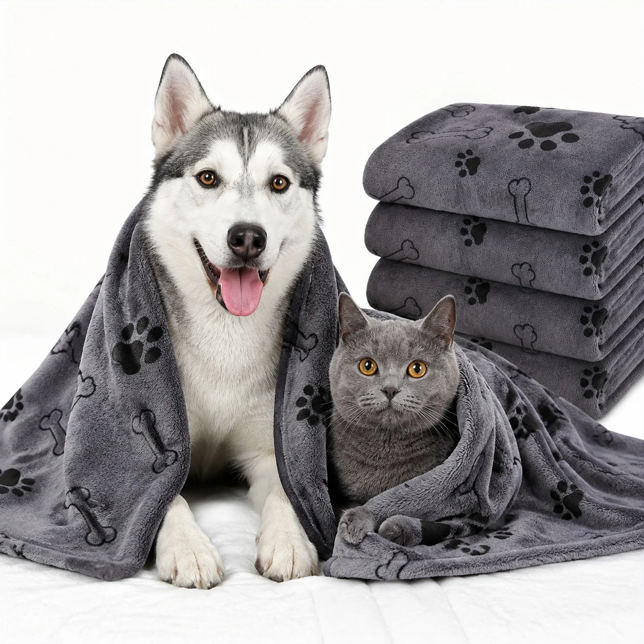 Soft Pet Bath Towel Dog Cat Drying Towel High Absorbency Microfiber Blanket Paw Print Design Puppy Blanket