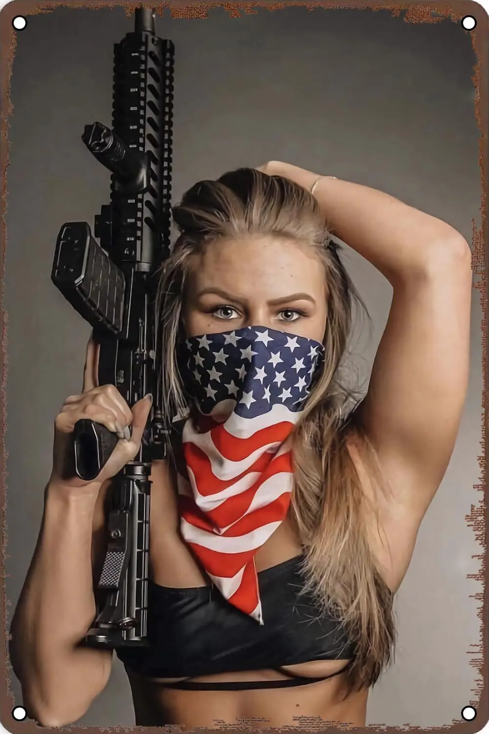 Metal Signs Sexy Hot Women with Gun Pin up Girl Poster Tin Sign for Home Man Cave Bedroom Bathroom Bar Pub Cafe Garage 8x12 sign