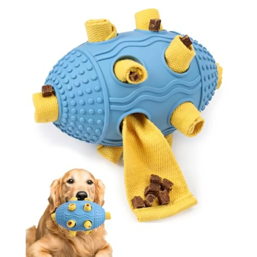 

Interactive Dog Toy with Natural Rubber Soccer Design Dental Care Pet Energy Relief Brain Teaser Toy Activity Training Foraging