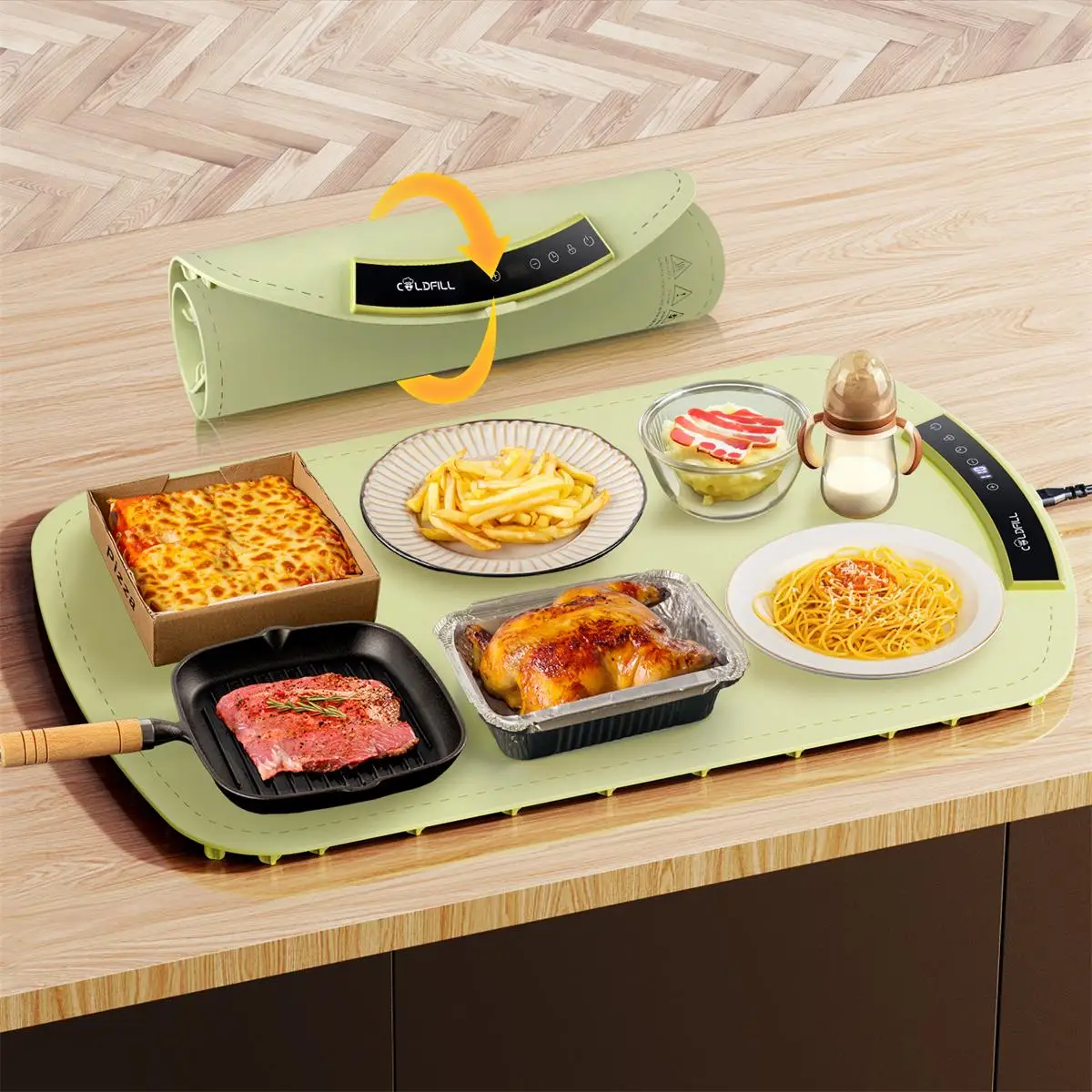 

Portable Food Electric Warming Tray Foldable Food Warmer Plate 8Gear Adjustable Temperature Keeps Food Hot Constant Fast Heating