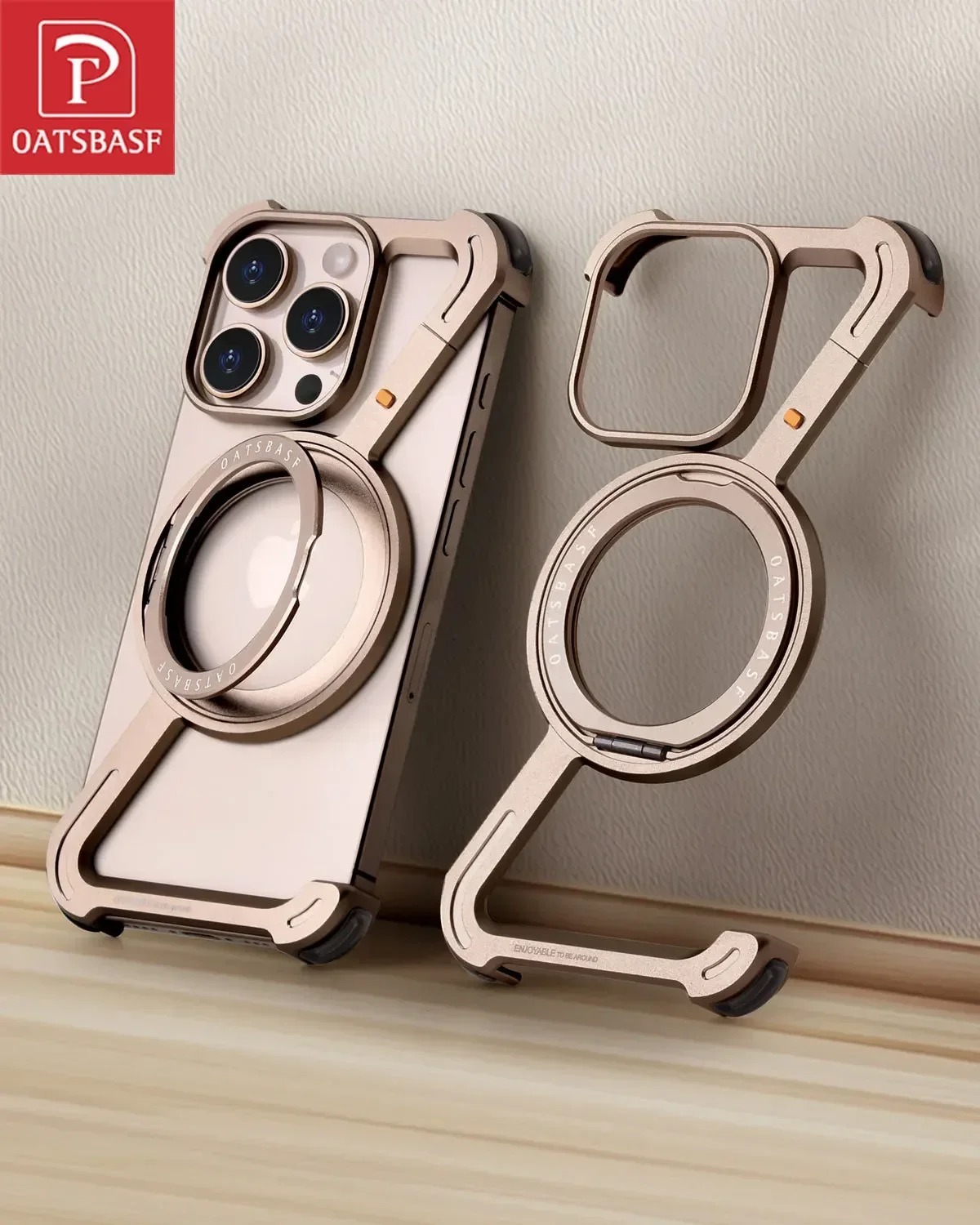 

Oatsbasf Magsafe Phone Case for iPhone 16/16 Pro/16 Pro max Aluminum Frameless Protective Phone Cover with 360° Ring Kickstand