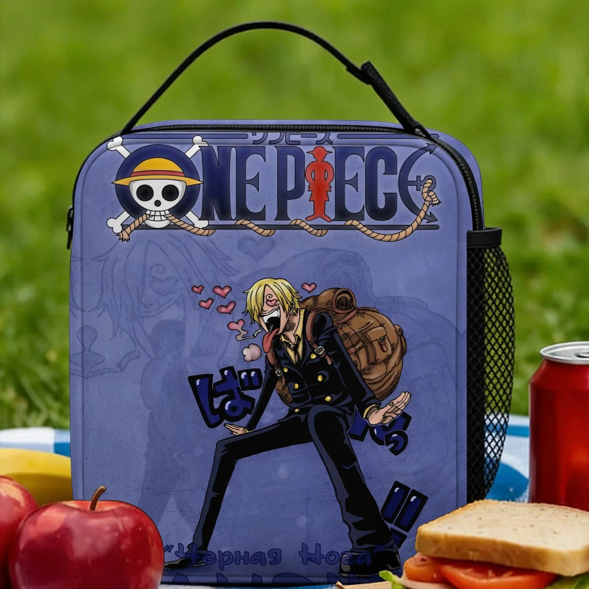Bolsa de almuerzo aislada Vinsmoke Sanji, bolsa térmica reutilizable a prueba de fugas con diseño de anime Luffy, lonchera de viaje para playa, para niña y niño