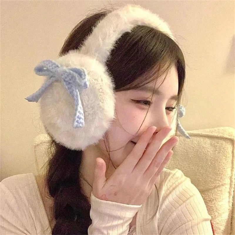 New Cartoon Bow Decoration Earmuff Cold Protection Plush Ear Warmer Thick Winter Warm Earmuffs Windproof Ear Cover Earflap