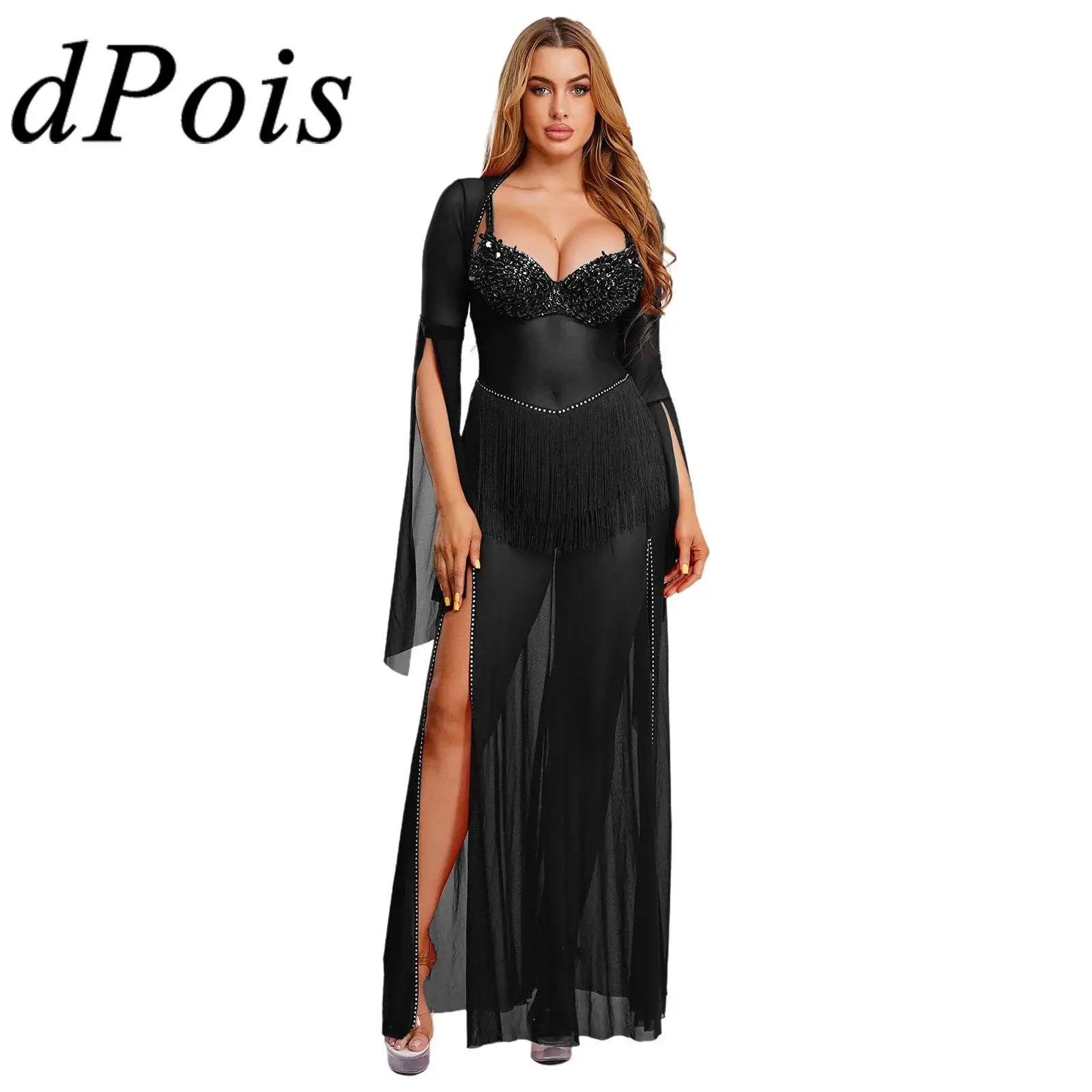 

Женское платье для египетского танца живота из сетки, костюм для танца живота, платье макси с разрезом для свадьбы, ночного клуба, одежда для танца живота