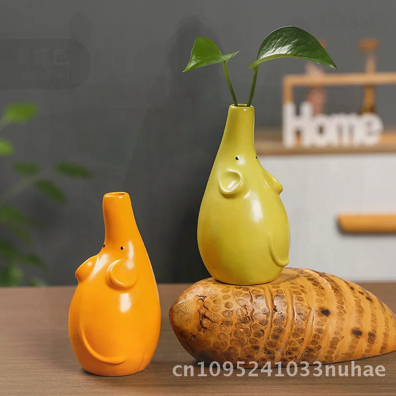 

Cute Puffer Fish Ceramic Vase Hydroponic Green Plant Copper Money Grass Artificial Flower for Living Room Office Desktop Decor