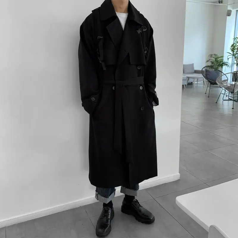 

Premium Trench Coat Men Lapel Korean Mid Long Couple British Over Knee Male Overcoat Cloak