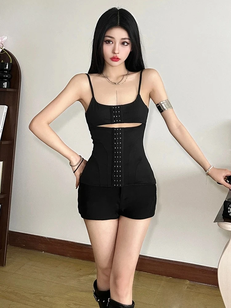 

Sexy Hollow Tank Tops Women Summer Trend Low-Neck Backless Shaped Waist Looks thinner Skinny Stretch Street Vests