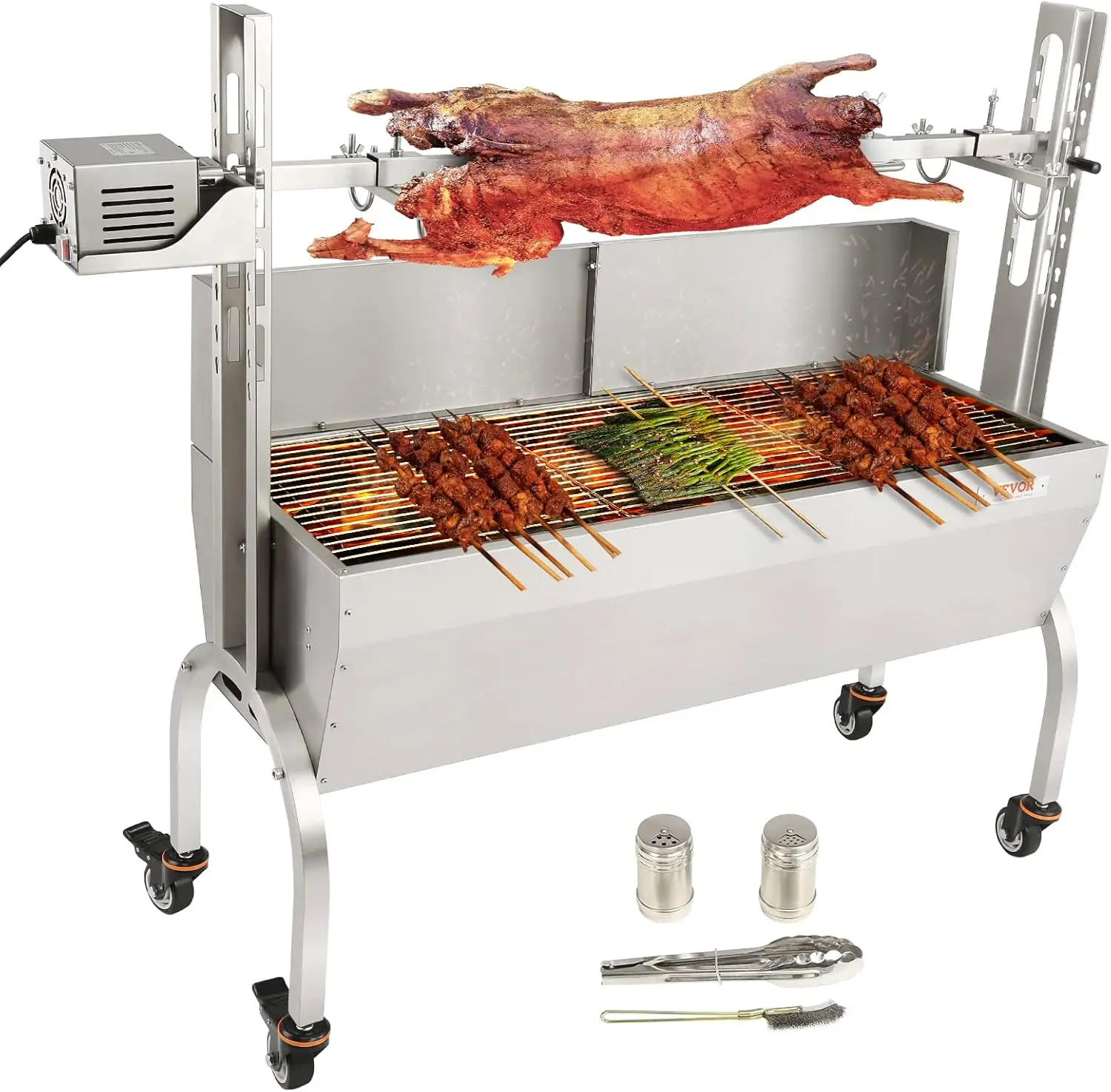 Steel Rotisserie Grill with Windscreen, BBQ Whole Pig Lamb Goat Charcoal Spit Grill, Electric 50