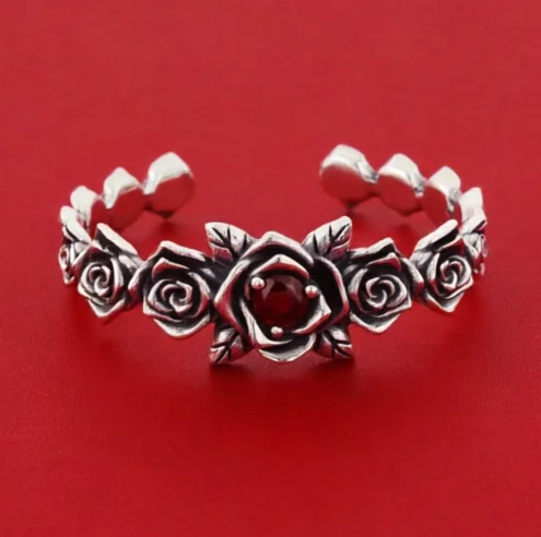

S925 Sterling Silver Rose Thorn Bracelet ins Light Luxury Net Red Cool Style Unisex Silver Bracelet for Girlfriend