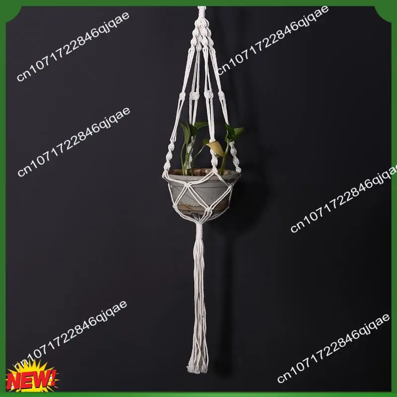 

A48I Hand-Made Flower Stand, Adjustable Knotting Rope, Woven Hanging Basket, With Flowerpot Tray, Used In Indoor Garden.
