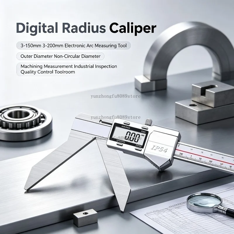 Digital Radius Caliper, 3–150mm 3–200mm Electronic Arc Measuring Tool for Outer Diameter and Non-Circular Diameter Measurement
