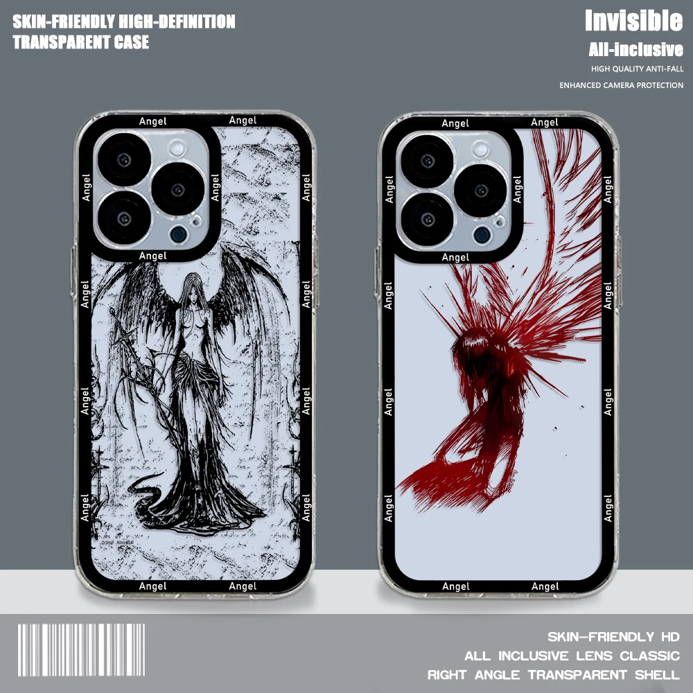 Luxury Black Angel Death Demon Clear Case For Samsung A73 A72 A71 A55 A52 A51 A50 A35 A33 A32 A31 A30 A24 A23 A22 A12 5G Cover