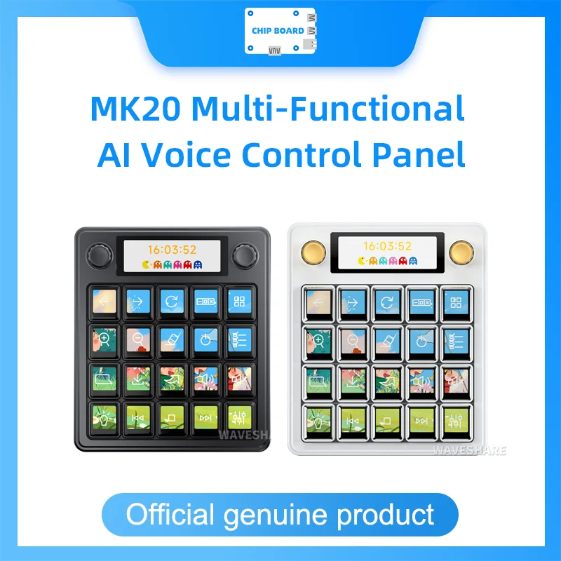 

Панель голосового управления Waveshare MK20 AI, макро-клавиши с ЖК-дисплеем 20 × 0,85 дюйма, экран 2,8 дюйма, двойные ручки, панель контроллера Stream Linux + QMK