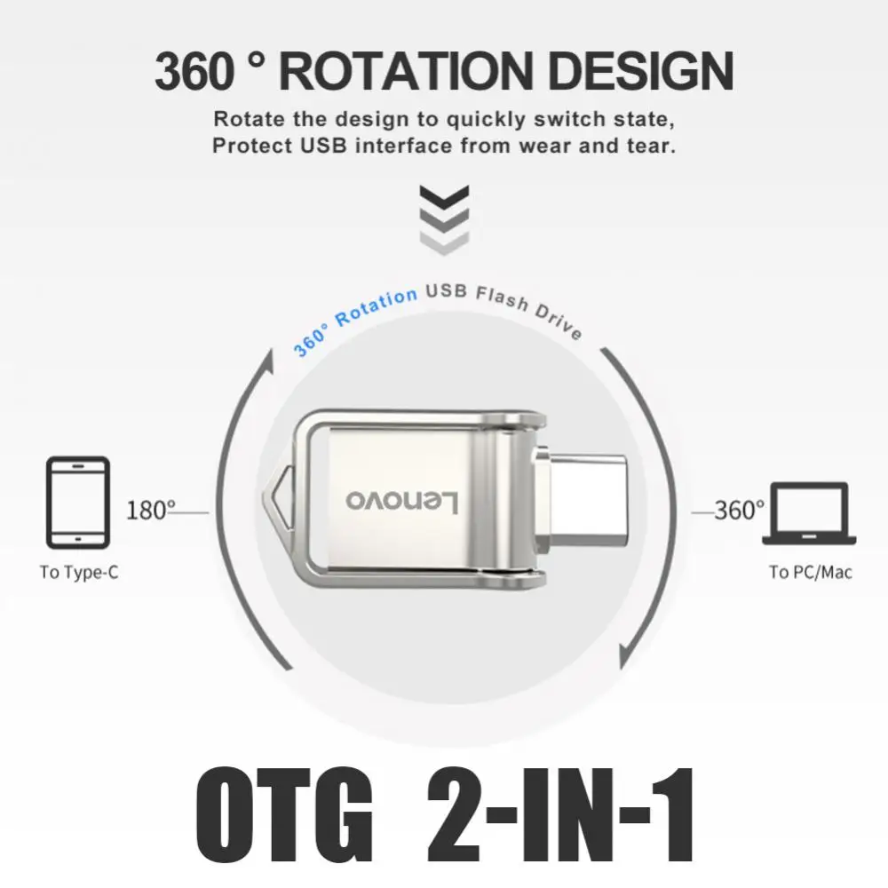 Lenovo-USB 3.0 Flash Drive, Memory Stick, Pendrive, Disco de Metal U, Caneta OTG, Logotipo Livre, Presentes de Reunião, 128GB, 256GB, 512GB, 16GB, 32GB