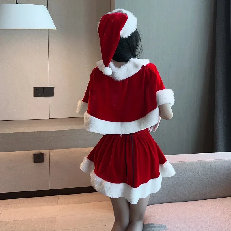 Disfraz de Papá Noel para mujer, vestido rojo de Navidad, chal bonito, traje de fiesta, capa Kawaii, Otoño e Invierno