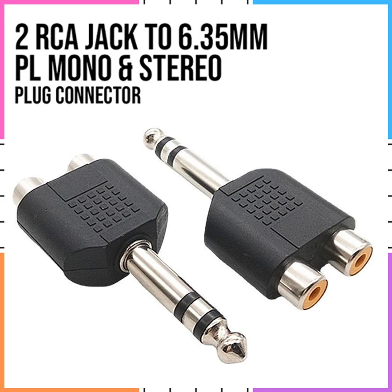 6.35mm Male to Dual RCA Female Audio/Video Adapter 6.5mm to 2RCA Lotus Three-Split AV Converter for Mixers and Spea