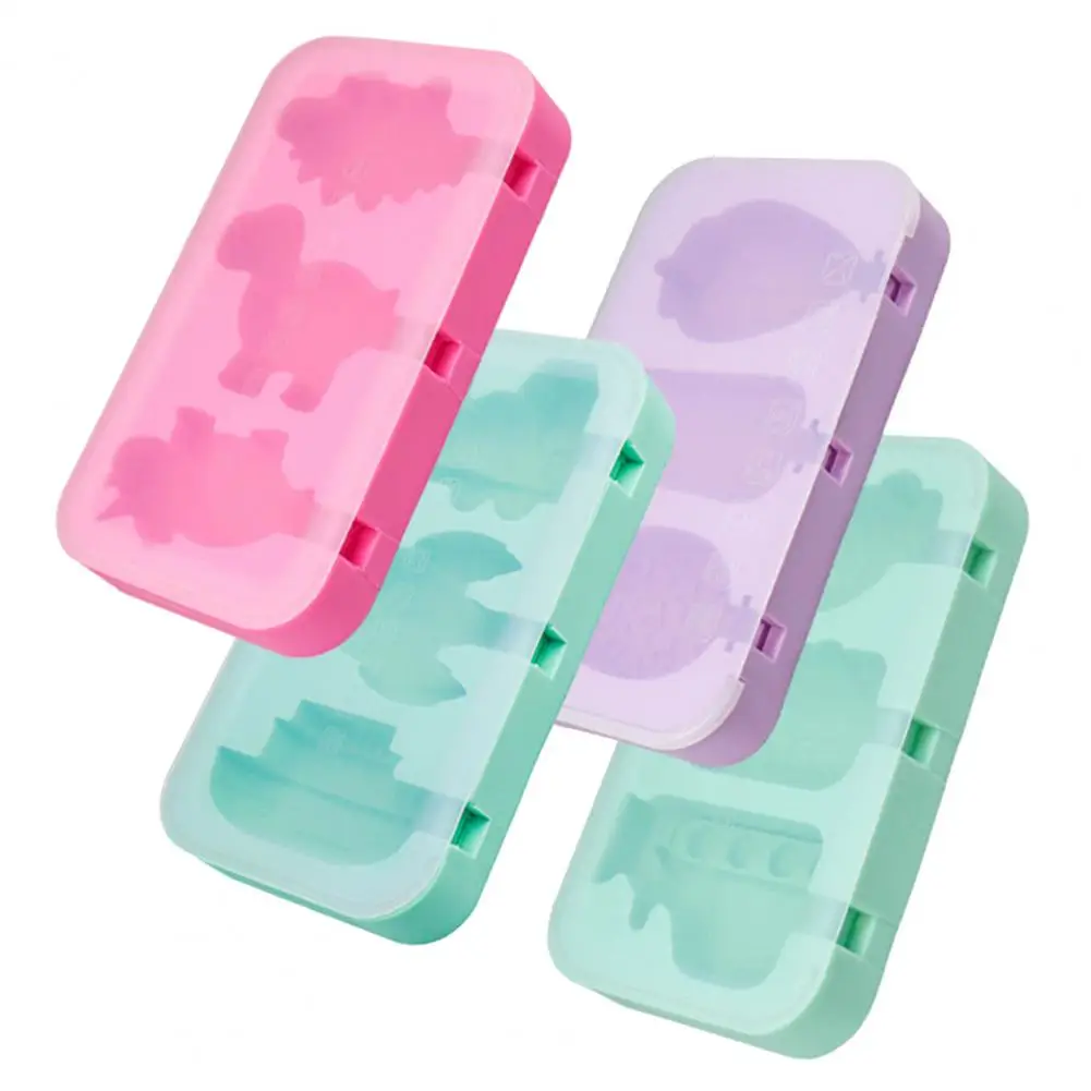 Frozing Dessert Molds Silicone Ice Stick Mold Silicone Ice Cream Mold 3 Cavities Easy Release Dinosaur Car Pineapple Lolly Maker