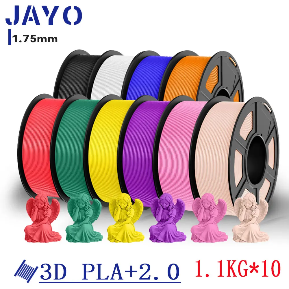 

JAYO 10 Rolls 2.0 PLA Plus 3D Filament 1.75MM Upgrade PLA + 3D Printer Filament Neatly Wound 3D Printing Filament High Toughness