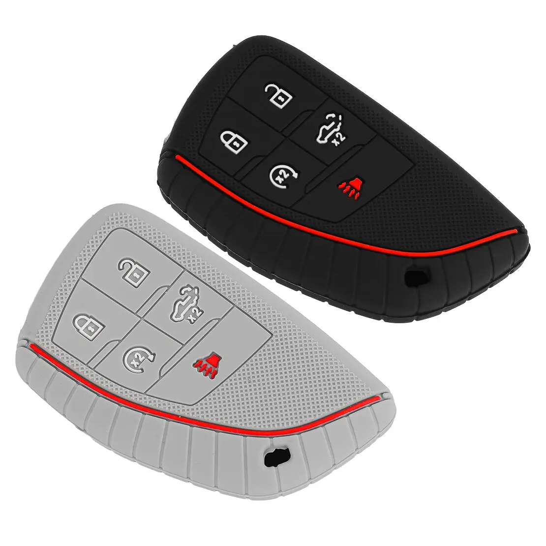 5 Button Remote Key Fob Cover Case Fit For Chevrolet Silverado GMC Sierra Buick 2022 2023 2024 Black & Grey Silicone view 2