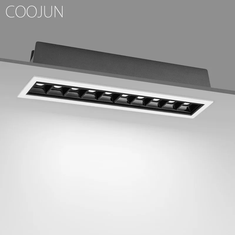 COOJUN LED Spotlight Recessed Rectangle Line Grille Lights Ceiling Lamp 5W 10W 15W AC110~240V Downlight For Home Shop Decor