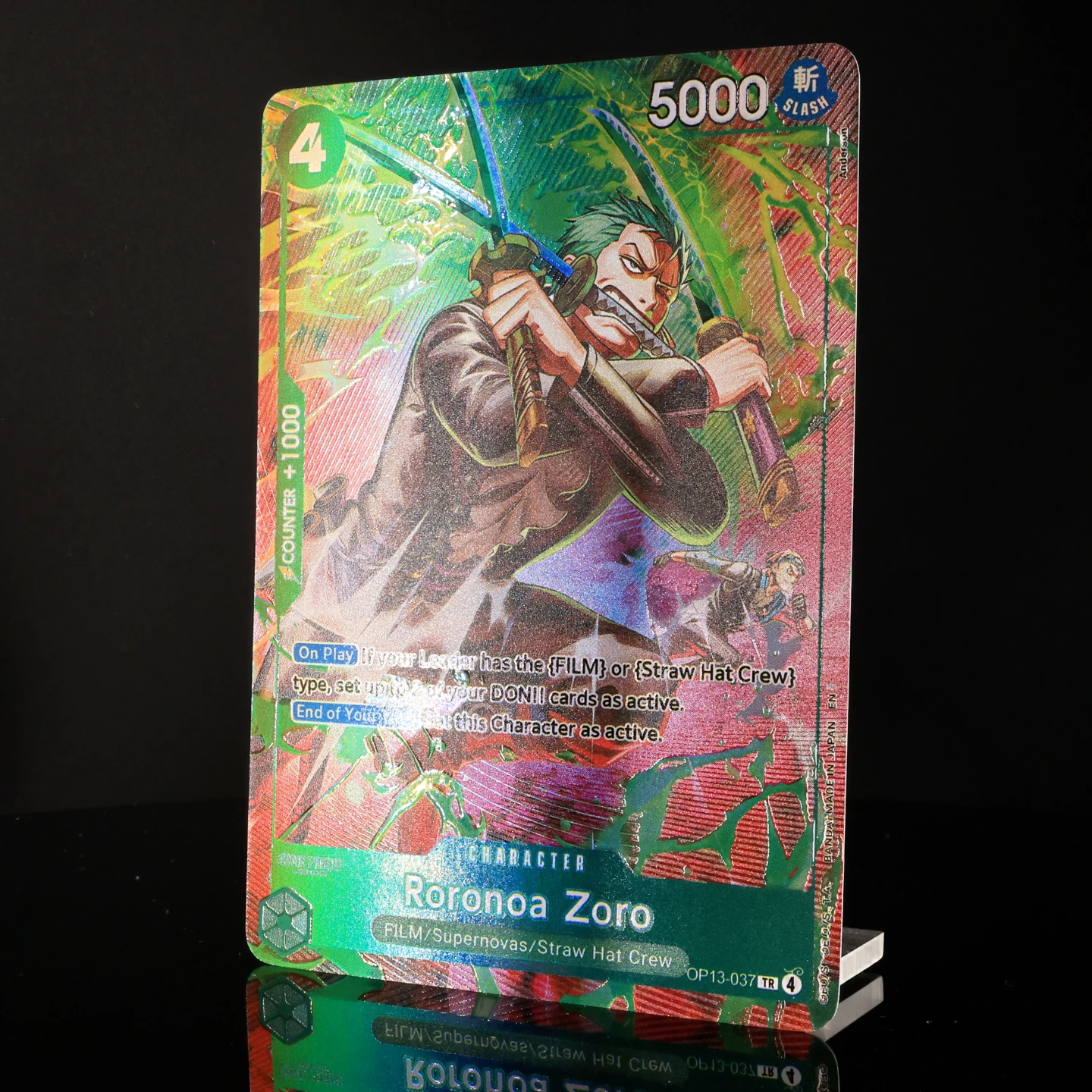 One Piece TCG OPCG English OP13-037 Zoro TR Play Set 4 Cost Green Zoro Textured Foil Card Anime Collectible Cards