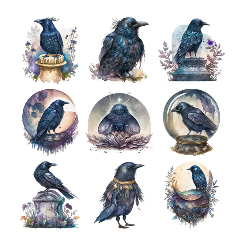 Dark series magic crow pattern DIY Iron on patches for Children's clothing dtf transfers ready to press Heat Transfer Printing