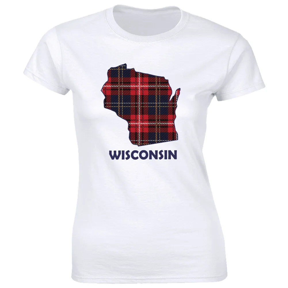 Футболка Wisconsin Red Plaid State Map для женщин, футболка для домашней гордости, рождественский подарок