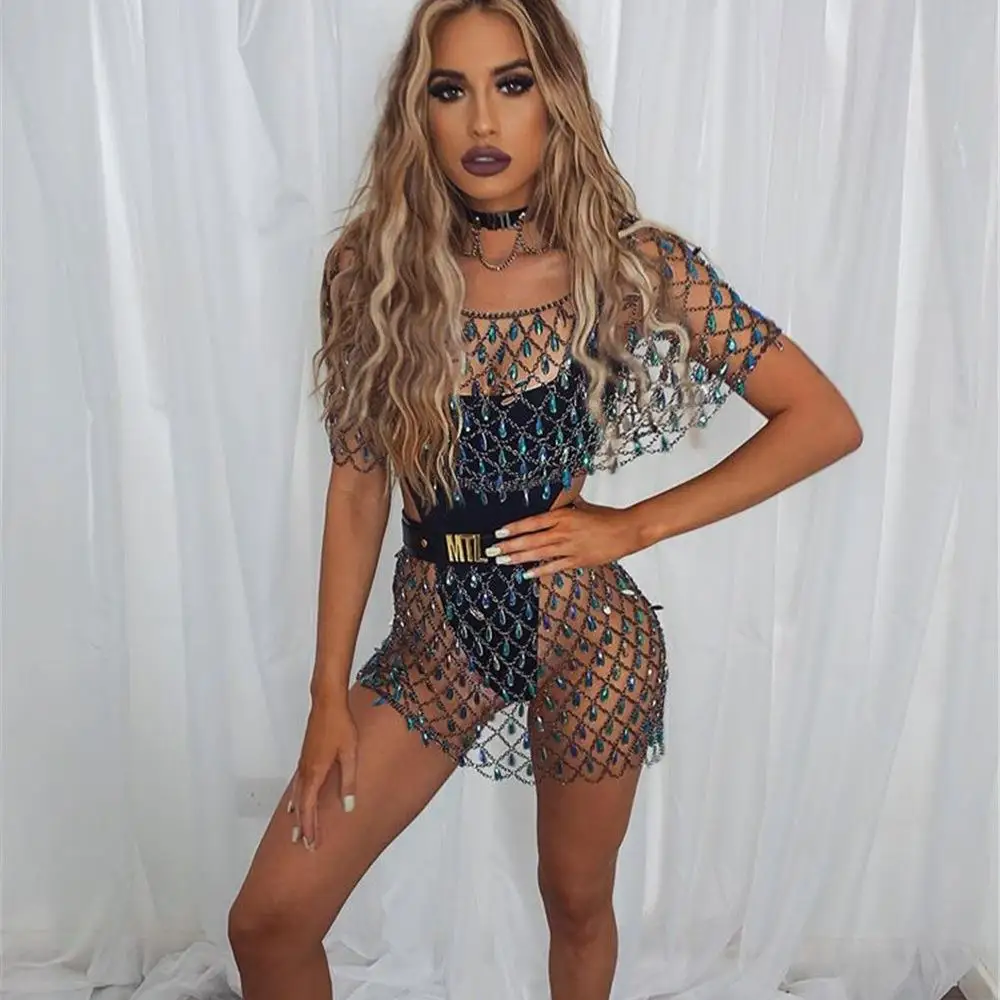 

iny Hollow out Crystal Pendant f Skirt Street Sle mid Waist PVC Fabric H-ape Batwing Sve Ciwalk Skirt