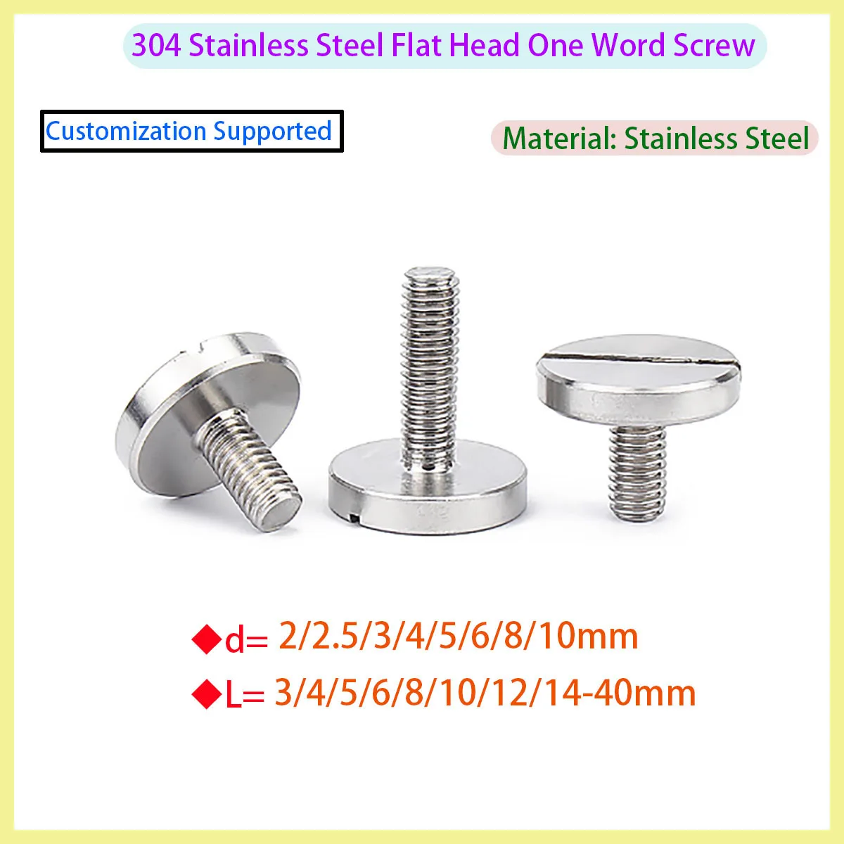 

304 Stainless Steel Slotted Flat Head Large Disc Bolt Countersunk Head Screw M2 M2.5 M3 M4 M5 M6